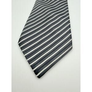 Vintage Charvet Place Vendome Silk Tie Silver Gray White Striped 59" x 3.75”
